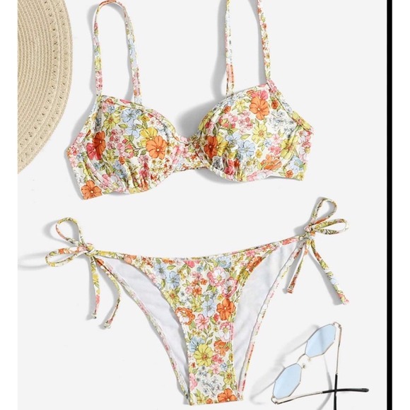 ROMWE Hippie X Gabiciamp Floral Print Underwire Bikini Swimsuit XL Orange Yellow - Picture 1 of 10